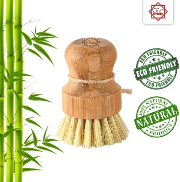 Dish Scrub Brush Bamboo - S&C Kitchen, Cleans Pan/Vegetable/Dishes/Wok, Bamboo Scrub Brush for Kitchen/Bathroom, Made Out of Palm & Sisal Bristles with a Handle, Vegetable Brush for Cleaning, Set of 2 - Image 5