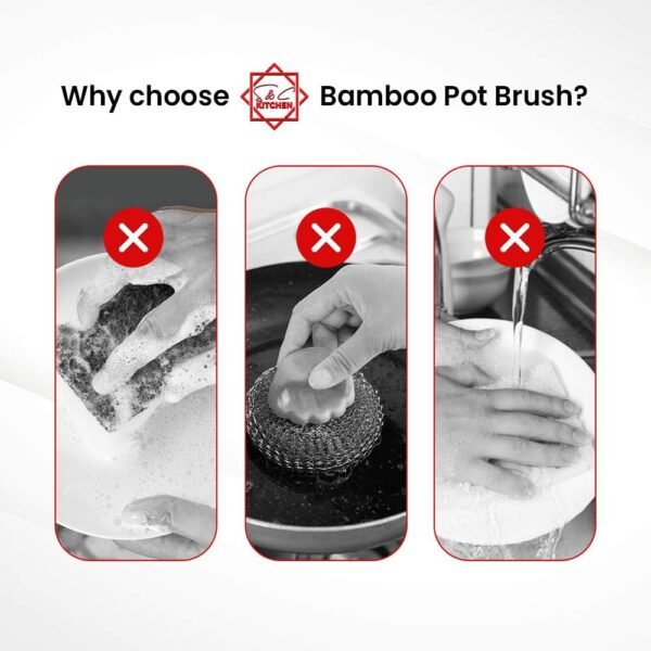 Dish Scrub Brush Bamboo - S&C Kitchen, Cleans Pan/Vegetable/Dishes/Wok, Bamboo Scrub Brush for Kitchen/Bathroom, Made Out of Palm & Sisal Bristles with a Handle, Vegetable Brush for Cleaning, Set of 2 - Image 7