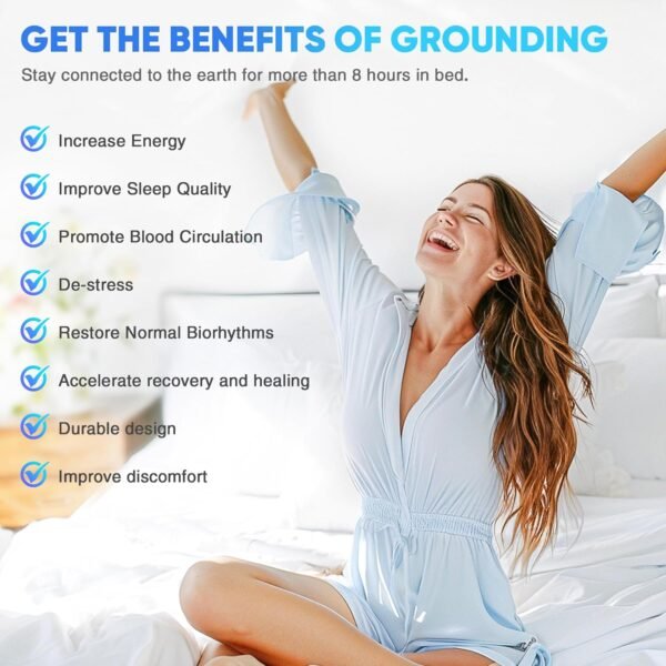 Grounding Sheets Queen, 95% Organic Cotton+ 5% Pure Silver Fiber, Grounding Sheets with Grounding Cord, Bed Grounding Kit for Healthy Sleep Therapy [DeepGrey, Queen-60"x 80"x 13"] - Image 3