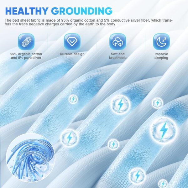 Grounding Sheets Queen, 95% Organic Cotton+ 5% Pure Silver Fiber, Grounding Sheets with Grounding Cord, Bed Grounding Kit for Healthy Sleep Therapy [DeepGrey, Queen-60"x 80"x 13"] - Image 4