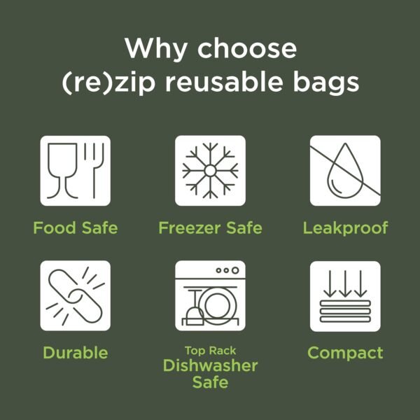 (re)zip Stand-Up Half Gallon Reusable Food Storage Bag | BPA-Free, Food Grade, Leakproof, Freezer and Dishwasher Safe | Sage - Image 4