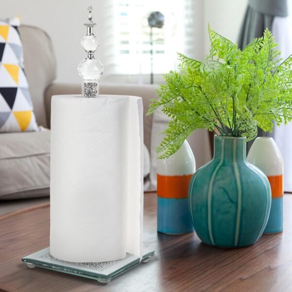 Silver Glass Paper Towel Holder,Crushed Diamond Standing Paper Towel Roll Holder,Kitchen Bathroom Countertop Crystal Paper Towel Holder with Cube Base - Image 5