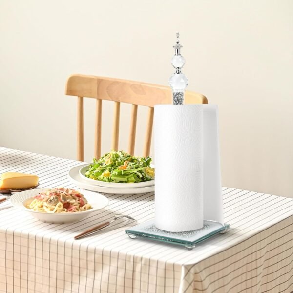 Silver Glass Paper Towel Holder,Crushed Diamond Standing Paper Towel Roll Holder,Kitchen Bathroom Countertop Crystal Paper Towel Holder with Cube Base - Image 6