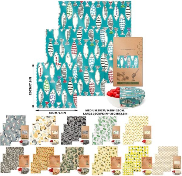 Sustainable Food Preservation With 3 Natural Beeswaxs Cloth Wraps Washable And Reusable Portable Kitchen Supplies - Image 3