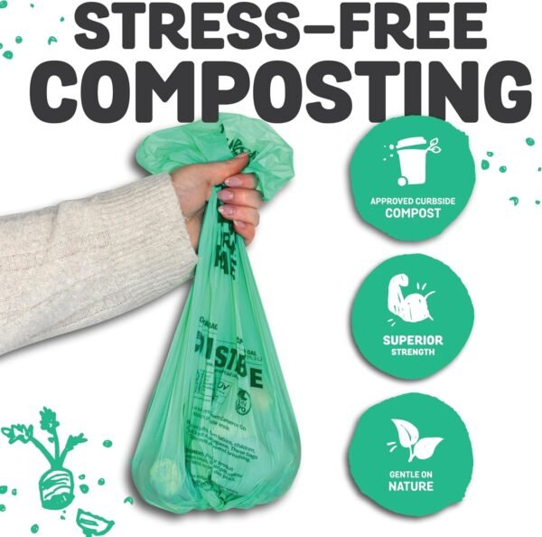Compostable Food Waste Bag - 48 Count - 100% BPI Certified Compostable - AS5810 & EN13432 Compliant - Large - 13 Gallon - Super Strong - Leak Proof - Unscented - Easy to Open - Kitchen Bag - Image 6