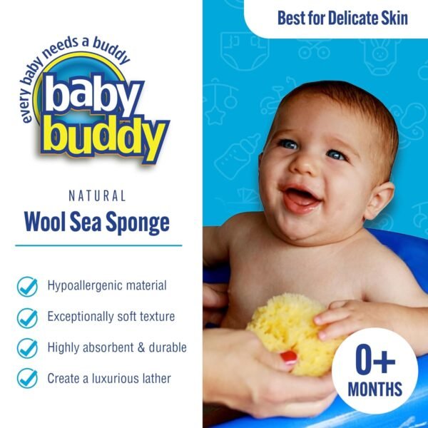 Baby Buddy Natural Wool Sea Sponge, Newborn Bath Time Essential, Ultra Soft for Delicate Skin, Hypoallergenic and Biodegradable, 4 Pack - Image 2
