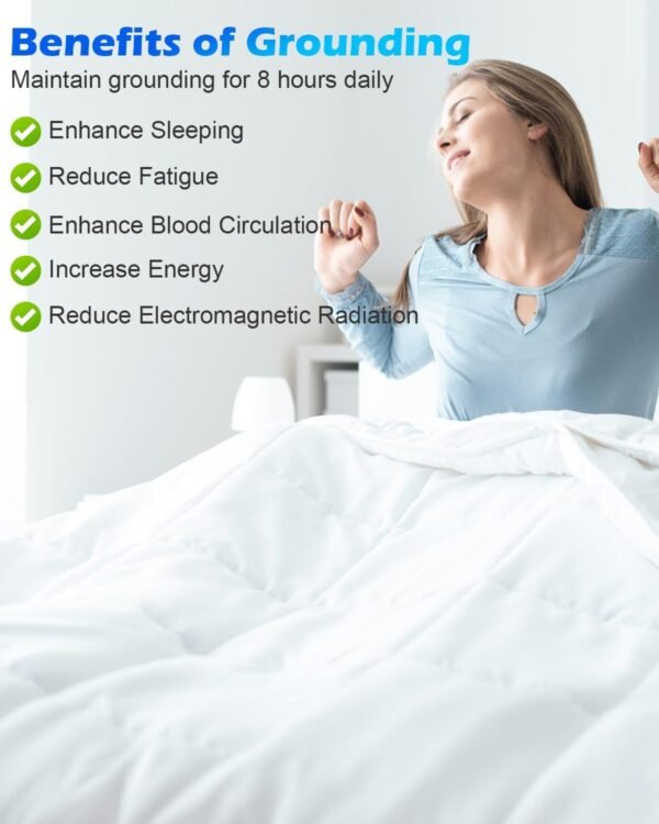 FZF Grounding Sheets Queen Size, Organic Cotton 95%+Pure Silver 5%, Earthing Bed Sheets,Fitted Bed Sheet with Grounding Cord for Better Sleep (Queen, White - 60"x 80"x 15" Deep Pocket) - Image 8