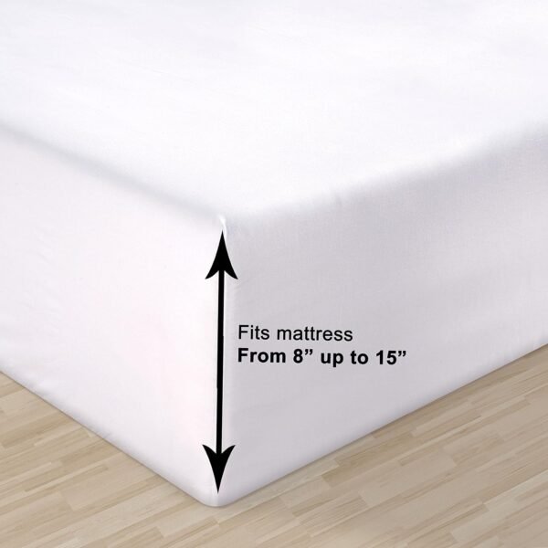 Lane Linen Fitted Sheet King Size, 100% Organic Cotton, 3-Piece Set (1 Fitted Sheet,2 Pillowcases), Percale Weave, Ultra Soft, Breathable,Fits Mattress Upto 15" Deep - White (No Flat Sheet) - Image 4
