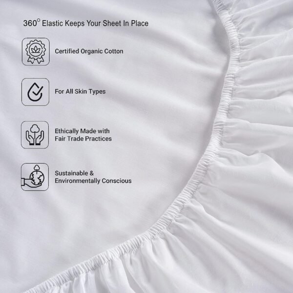 Lane Linen Fitted Sheet King Size, 100% Organic Cotton, 3-Piece Set (1 Fitted Sheet,2 Pillowcases), Percale Weave, Ultra Soft, Breathable,Fits Mattress Upto 15" Deep - White (No Flat Sheet) - Image 5