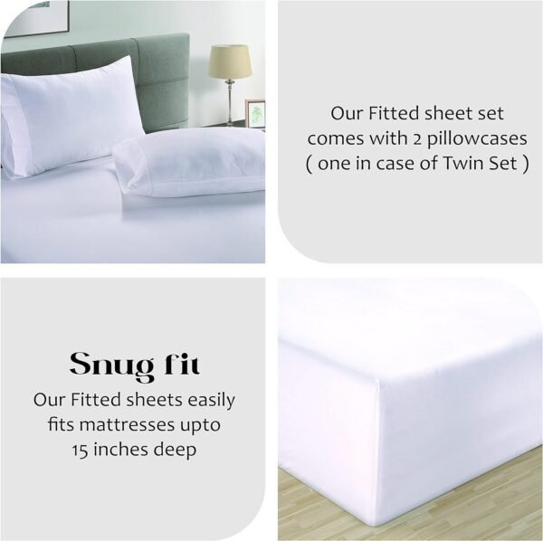 Lane Linen Fitted Sheet King Size, 100% Organic Cotton, 3-Piece Set (1 Fitted Sheet,2 Pillowcases), Percale Weave, Ultra Soft, Breathable,Fits Mattress Upto 15" Deep - White (No Flat Sheet) - Image 6