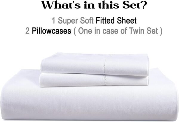 Lane Linen Fitted Sheet King Size, 100% Organic Cotton, 3-Piece Set (1 Fitted Sheet,2 Pillowcases), Percale Weave, Ultra Soft, Breathable,Fits Mattress Upto 15" Deep - White (No Flat Sheet) - Image 8