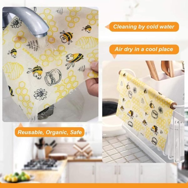 Reusable Beeswax Wrap 13'' x 40'' Food Wrappers Cotton Bread Sandwich Wrapper for Kitchen Storage Gifts with Cute Patterns (Honey) - Image 4