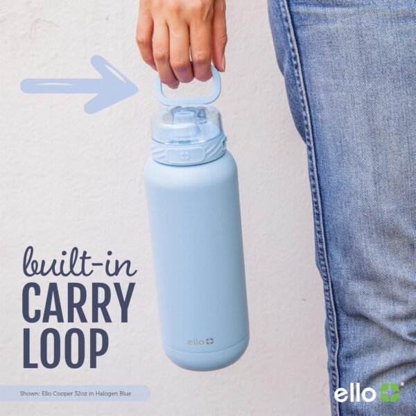 Ello Cooper 32oz Stainless Steel Water Bottle with 2 Lids Chug and Straw | Leak Proof | Double Walled and Vacuum Insulated | Built in Carry Loop | Dishwasher Safe | Gray - Image 6