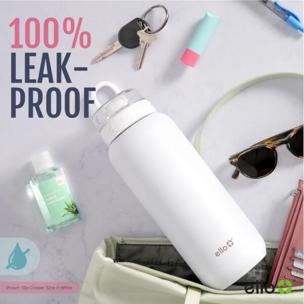Ello Cooper 32oz Stainless Steel Water Bottle with 2 Lids Chug and Straw | Leak Proof | Double Walled and Vacuum Insulated | Built in Carry Loop | Dishwasher Safe | Gray - Image 8