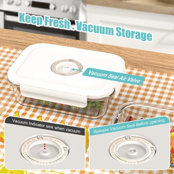 Vacuum Seal Glass Food Storage Containers with Sous Vide Bags, Meal Prep Container with Airtight Locking Lids for Lunch, BPA Free, Leak Proof, Long-Lasting Freshness-Rectangle/Square set - Image 4