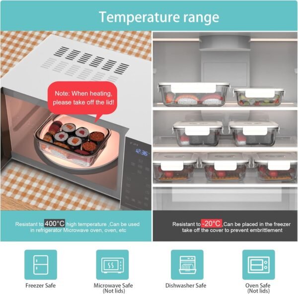 Vacuum Seal Glass Food Storage Containers with Sous Vide Bags, Meal Prep Container with Airtight Locking Lids for Lunch, BPA Free, Leak Proof, Long-Lasting Freshness-Rectangle/Square set - Image 5