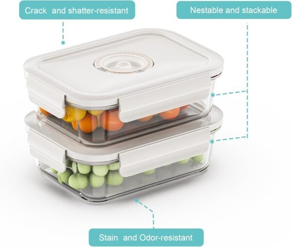 Vacuum Seal Glass Food Storage Containers with Sous Vide Bags, Meal Prep Container with Airtight Locking Lids for Lunch, BPA Free, Leak Proof, Long-Lasting Freshness-Rectangle/Square set - Image 8