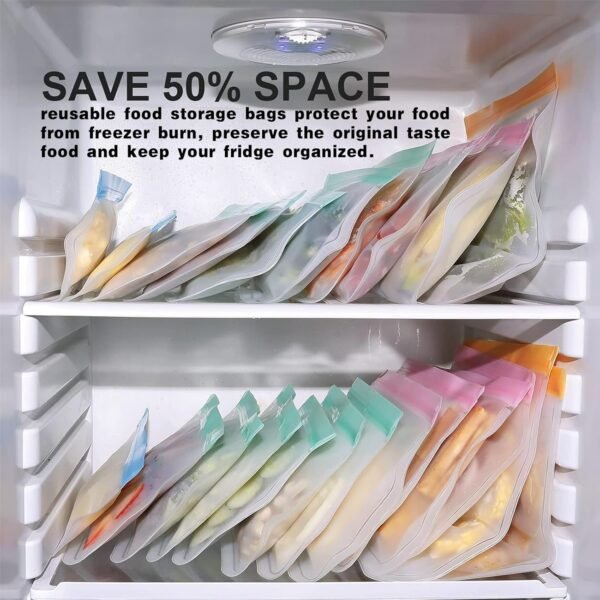 12 Pack Reusable Food Storage Bags Dishwasher Safe, Silicone Extra Thick Leak-proof Reusable Freezer Bags for Candy, Snack, Cereal, Travel Items, Home Organization - Image 4