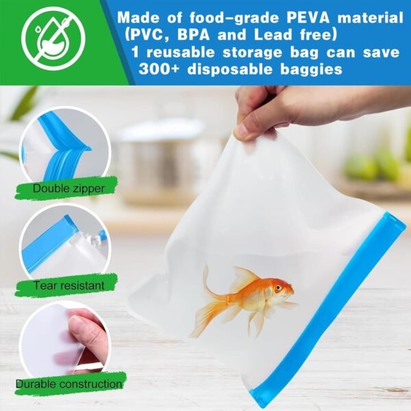8 Pack Reusable Gallon Bags Dishwasher Safe, Silicone Leakproof Reusable Freezer Bags, BPA Free Reusable Food Storage Bags for Candy, Snack, Cereal, Travel Items, Home Organization（Blue） - Image 2