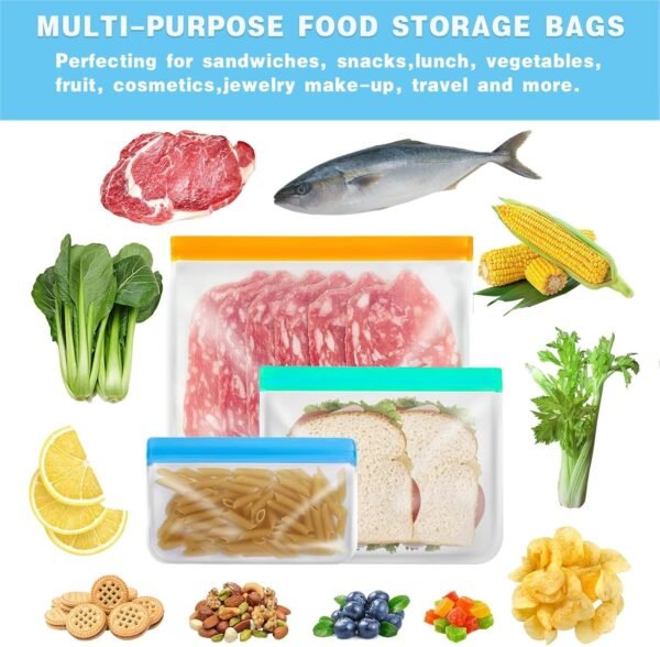 8 Pack Reusable Gallon Bags Dishwasher Safe, Silicone Leakproof Reusable Freezer Bags, BPA Free Reusable Food Storage Bags for Candy, Snack, Cereal, Travel Items, Home Organization（Blue） - Image 6