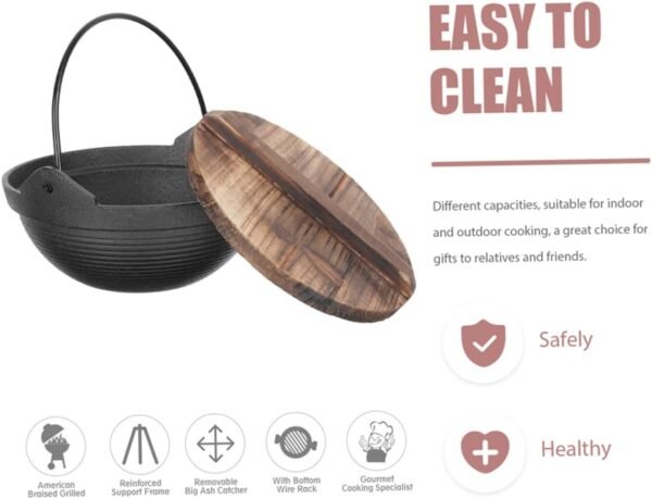 Japanese Sukiyaki Gadget Casserole Dishes Stock Gooseneck Steaming Pot Saucepan with Handle Camping Cookware Clad Strainer Cauldron Wok Food Chafing Dish Iron Sukiyaki Pots Wooden - Image 5