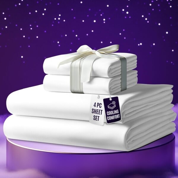 SLEEP SANCTUARY 100% Organic Viscose Derived from Bamboo Sheets Full Size 4pcs - Ultra Soft & Luxuriously Cooling, 17" Deep Pocket, Perfect for Hot Sleepers - Full Bed Sheets (White)