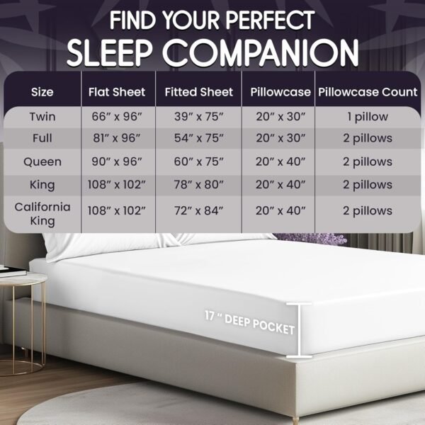 SLEEP SANCTUARY 100% Organic Viscose Derived from Bamboo Sheets Full Size 4pcs - Ultra Soft & Luxuriously Cooling, 17" Deep Pocket, Perfect for Hot Sleepers - Full Bed Sheets (White) - Image 5