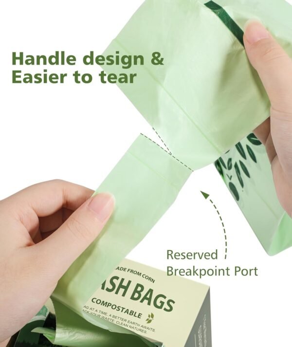 AYOTEE Compost Bags 1.6 Gallon with Handle Tie, 75 Count Compostable Trash Bags 1.6 Gallon Trash Bags, Small Biodegradable Trash Bags Food Waste Bags, Small Compostable Bags for Kitchen Compost Bin - Image 4