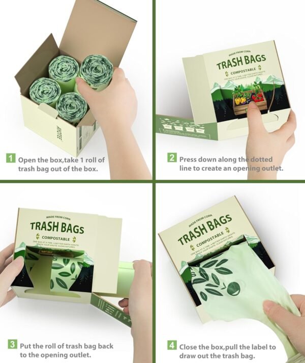 AYOTEE Compost Bags 1.6 Gallon with Handle Tie, 75 Count Compostable Trash Bags 1.6 Gallon Trash Bags, Small Biodegradable Trash Bags Food Waste Bags, Small Compostable Bags for Kitchen Compost Bin - Image 8