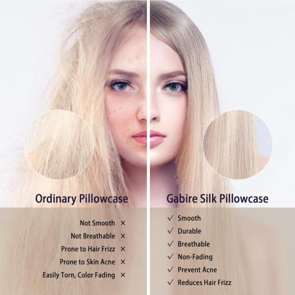 Mulberry Silk Pillowcases Set of 2, Both Sides Real Silk Pillowcase for Hair and Skin Prevent Acne Pillowcase Organic Silk Pillowcase 2 Pack with Hidden Zipper, Apricot Grey, Standard (20"×26") - Image 3