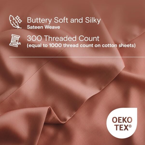 DOZ Sheet Set, 100% Viscose derived from Bamboo, Organically Grown, Buttery Soft, Cooling Sheets, High GSM, Deep Pockets - 4 Piece - 2 Pillowcases 1 Fitted Sheet 1 Top Sheet (Clay, Queen) - Image 3