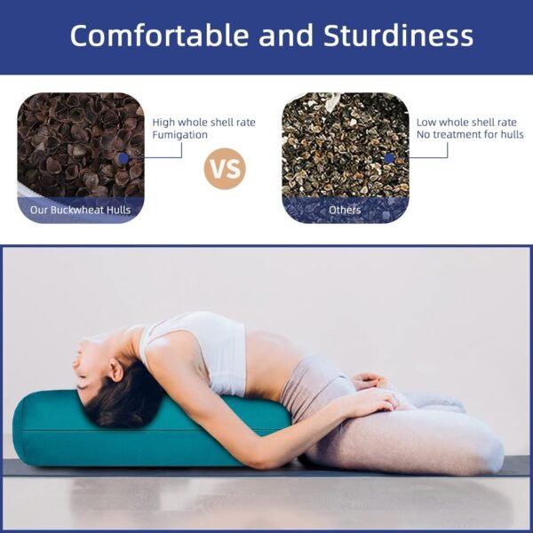 Organic Buckwheat Bolster (24X10.5X5.5 in) Yoga Bolster Supportive Yoga Cushion for Restorative Yoga Accessories Rectangular Meditation Pillow 100% Cotton Cover Yoga Pillow - Image 6