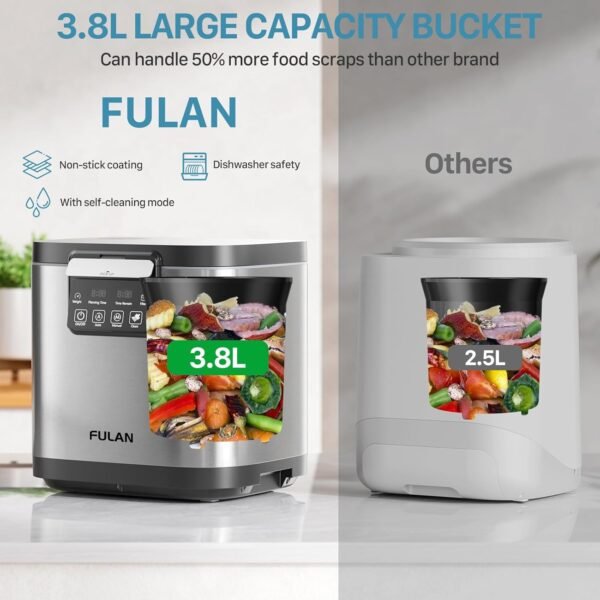 3.8L Electric Composter for Kitchen Indoor: Large Capacity Odorless Composter Kitchen Counter, Smart Auto Garbage Disposal Home Compost Machine With Timer Display, Turn Waste to Pre-Compost for Plants - Image 5