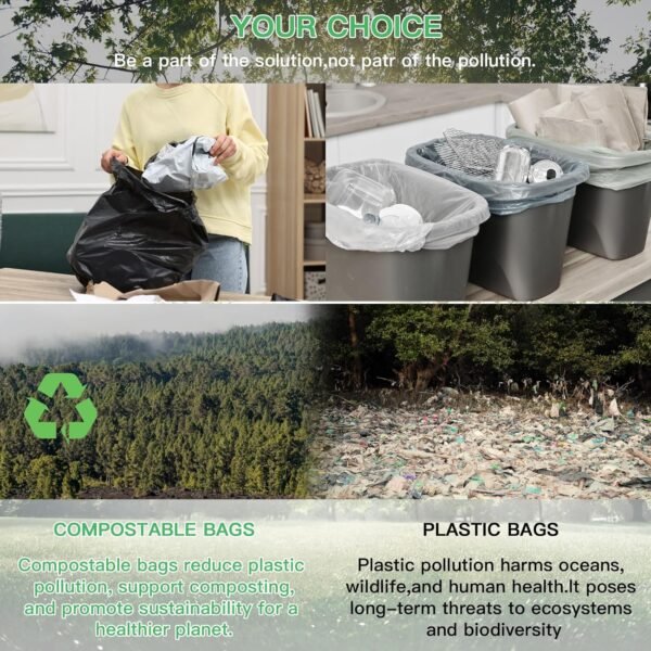 13 Gallon Biodegradable Tall-Kitchen Trash Bags - Black Garbage Bags Large Compostable Unscented 75 Count Recycling Strong Thick Office Waste Basket Liners Bulk Inwaysin - Image 4