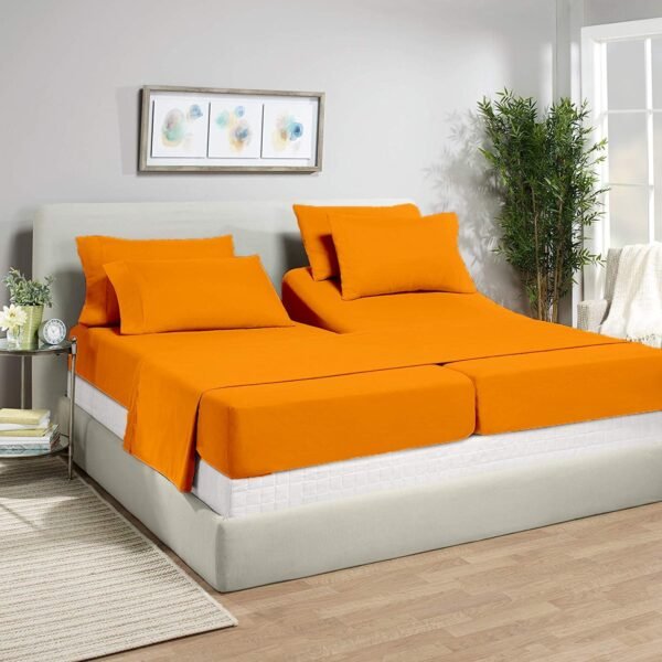 100% Organic Cotton| 1000tc| Split King Size 7pcs Sheet Set| Comfy & Very Soft| Comfort Like Hotel| Luxury Bed Sheets for Men & Women| deep Pocket 18 inch| Wrinkle Free| Orange