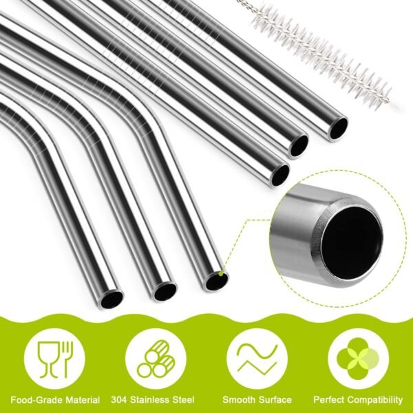 8 Pack Stainless Steel Straw Replacement 40 oz for Stanley Adventure Travel Tumbler, Reusable Straws with Cleaning Brush Compatible with Stanley 40oz Stanley Cup Tumbler - Image 3