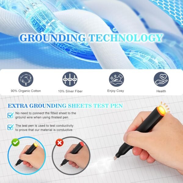 Grounding Sheet, 90% Organic Cotton+10% Pure Silver Organic Fitted Grounded Sheet for Improved Sleep, Pain Relief - Earth Connected Bedding (White, King) - Image 6
