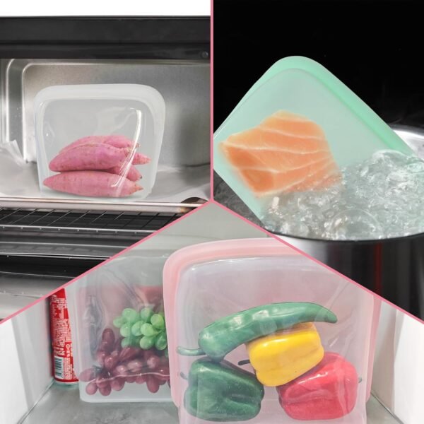 KVK Extra Large Reusable Silicone Bags 128fl oz LFGB Certified Reusable Food Storage Bag Stand up Gallon Bags for Cook Store Sous Vide Oven & Dishwasher Safe 44oz&128oz 4 Pack Clear&Pink - Image 7