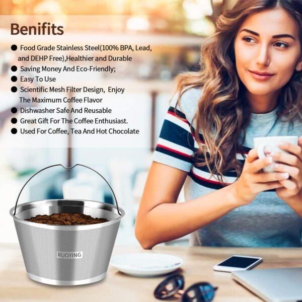 8-12 Cup Reusable Basket Permanent Coffee Filters, Perfect Fit for 8-12 Cup Mr. coffee, Black and Decker Krups Basket-Style Coffee Maker Filters and Basket Paper Filters - Image 6
