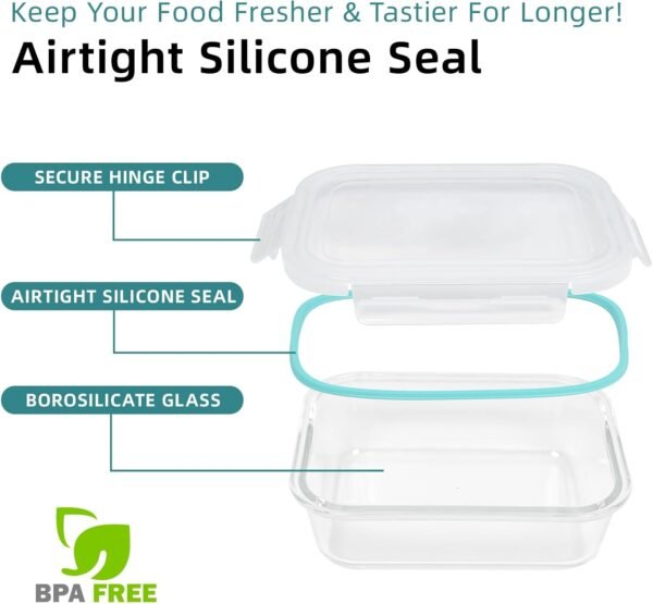 Airtight Glass Food Storage Containers with Lids, Glass Lunch Box, Leak-proof, BPA-Free, Microwave, Oven, Freezer, Dishwasher (8-Pack) - Image 3