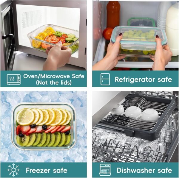 Airtight Glass Food Storage Containers with Lids, Glass Lunch Box, Leak-proof, BPA-Free, Microwave, Oven, Freezer, Dishwasher (8-Pack) - Image 6