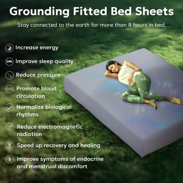 Grounding Sheets King Size, Organic Cotton 95%+Pure Silver 5%, Earthing Bed Sheets,Fitted Bed Sheet with Grounding Cord for Better Sleep (King, Deep Gray - 76"x 80"x 15" Deep Pocket) - Image 2
