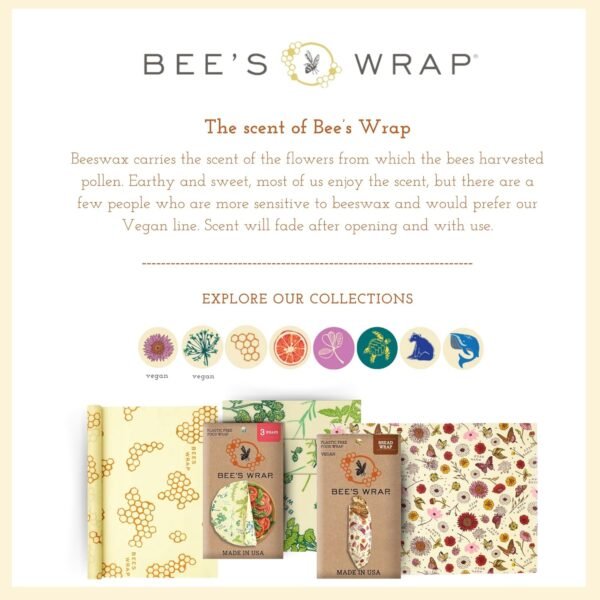 Bee's Wrap Reusable Beeswax Food Wraps Made in the USA, Eco Friendly Beeswax Wraps for Food, Sustainable Food Storage Containers, Organic Cotton Food Wraps, Assorted 3 Pack (S, M, L), Ocean - Image 8