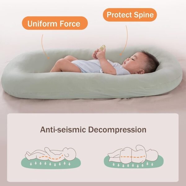 Baby Lounger, Bonic Organic Breathable Cotton Baby Nest for Newborn 0-18 Months (Green Baby Nest) - Image 2
