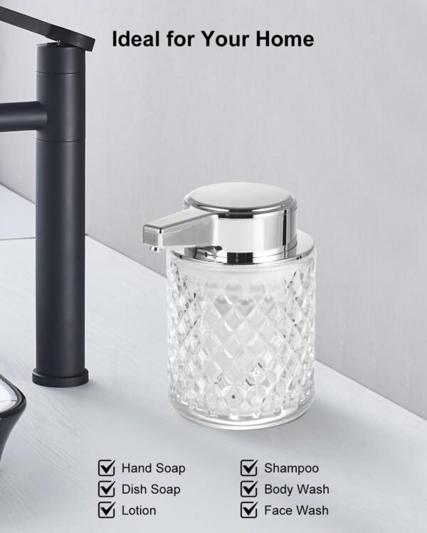 Automatic Soap Dispenser, Foaming Hand Soap Dispenser, Touchless Refillable Clear Glass Soap Dispenser with Pump, Diamond Embossed, Electric Dish Soap Dispenser for Bathroom, Kitchen - Image 7