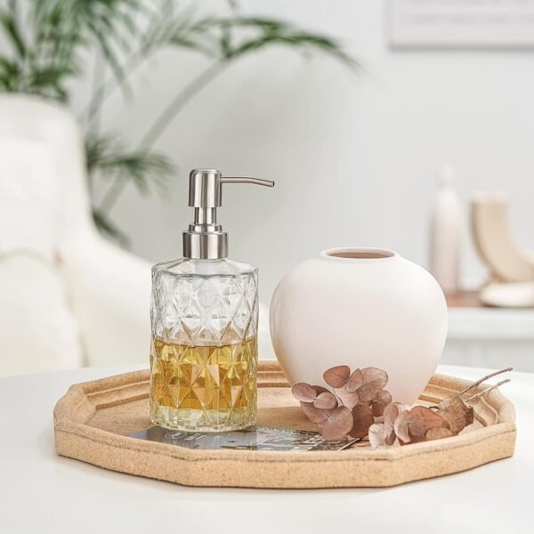 Easy Tang Glass Hand Dish Soap Dispenser for Bathroom Kitchen 12 Oz Crystal Design with Silver Pump Refillable Liquid Soap Dispenser (Clear) - Image 4