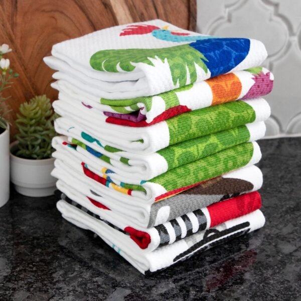 T-fal Textiles Double Sided Print Woven Cotton Kitchen Dish Towel Set, 2-pack, 16" x 26", Dish Stack Print - Image 7