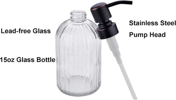 Aspasia Glass Soap Dispenser, Clear Glass Bottle with Rust Proof Stainless Steel Pump, Refillable Liquid Hand Soap Dispenser for Bathroom, Kitchen, 15 Oz, Matte Black - Image 5