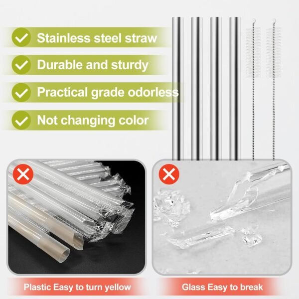 Straws Replacement for Hydrojug Traveler 40 Oz, Reusable Metal Straws Compatible With Hydrojug Tumbler, Stainless Steel Straight Drinking Straws, With 2 Straw Cleaner Brush - 4 Pack - Image 4