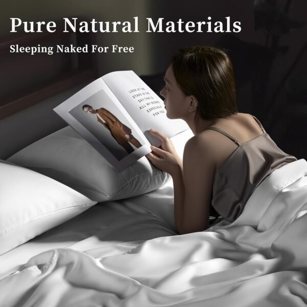 100% Organic Eucalyptus Queen Sheets Set - Cooling Tencel Bed Sheets Queen Size, Silky Soft & Smooth Lyocell Sheets Set with Deep Pocket, Sheet & Pillowcase Sets（Queen, White - Image 2